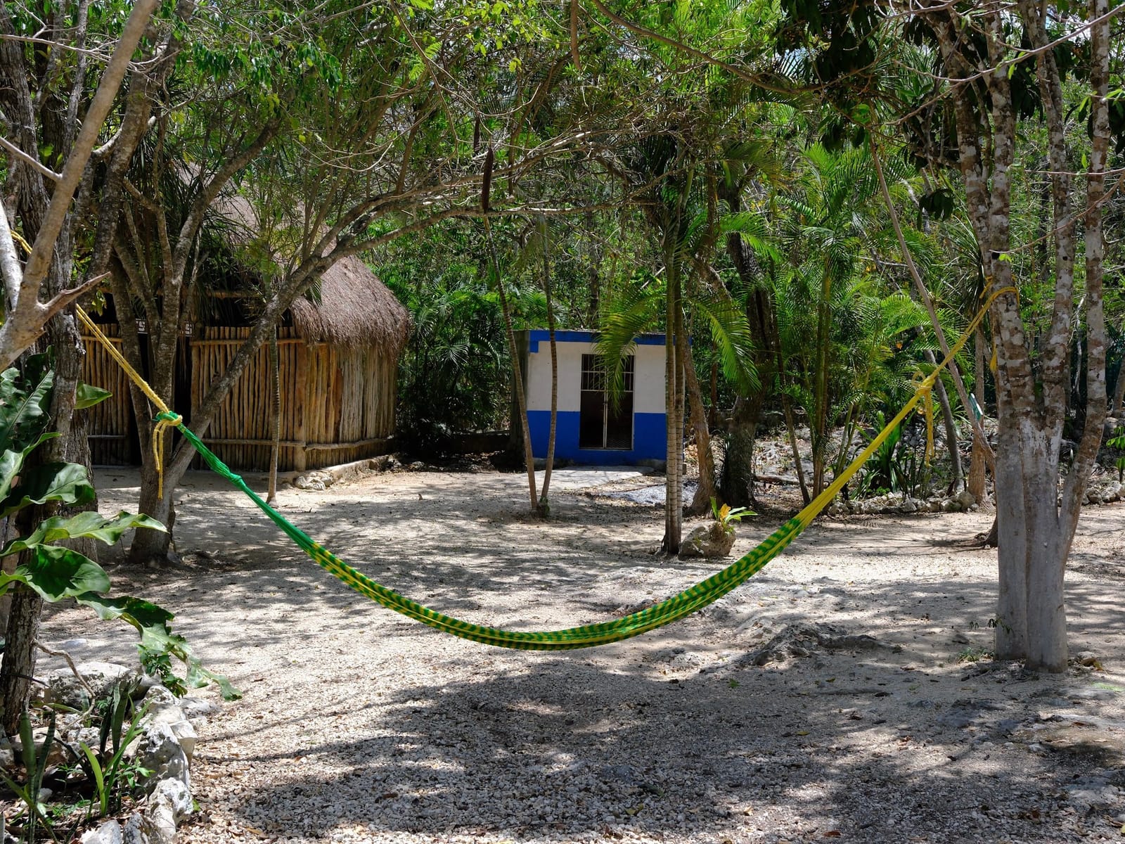 Zona de descanso con hamaca a la sombra de la selva, junto al cenote