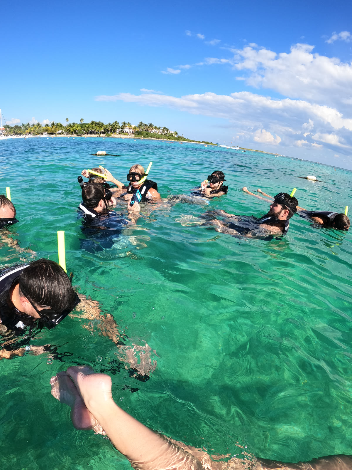 Private snorkel group floating in the turquoise water of Akumal Bay — GoPro