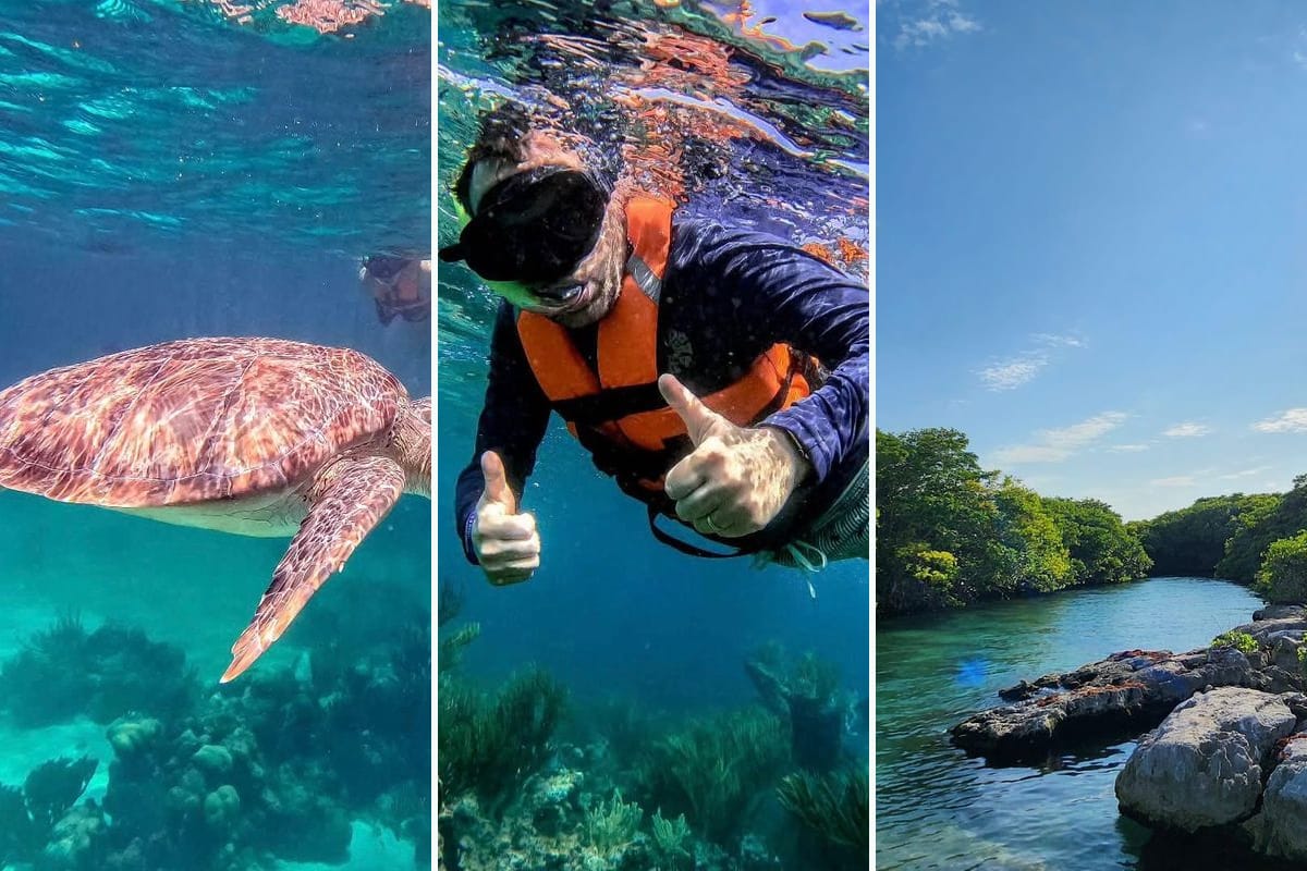 Boote und Schwimmer in der Akumal Bay — Versteckte Lagune per Boot