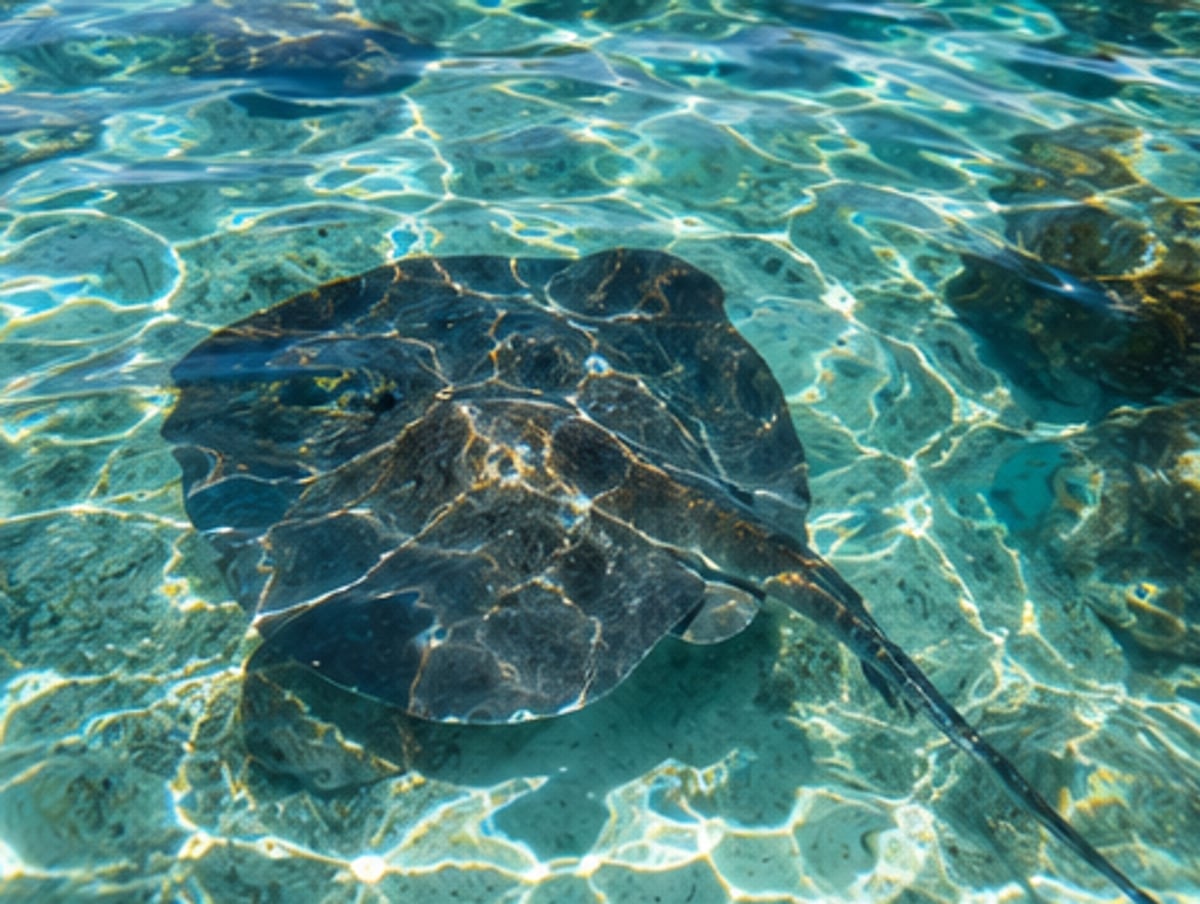 Stingray seen from above in the crystal-clear shallows of Laguna Yal-Kú